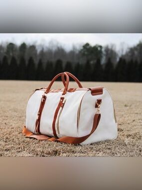 Luhxe Cream Cognac Convertible Garment Weekender Duffle Travel Bag Large